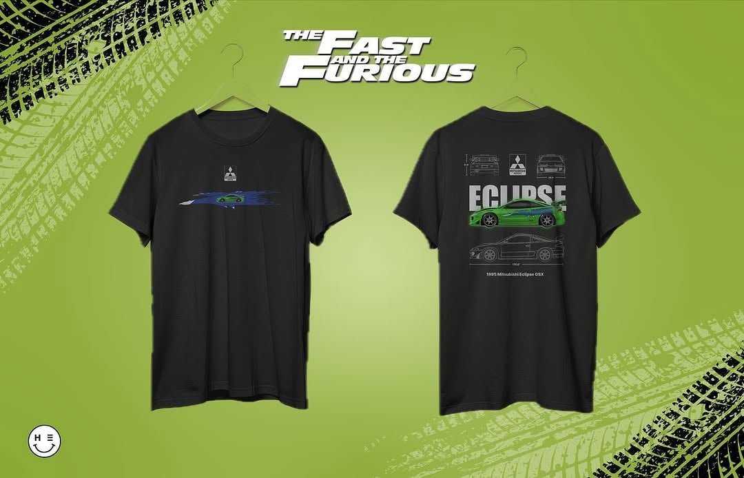 T-shirt mockup with illustrated car graphic on dark tee