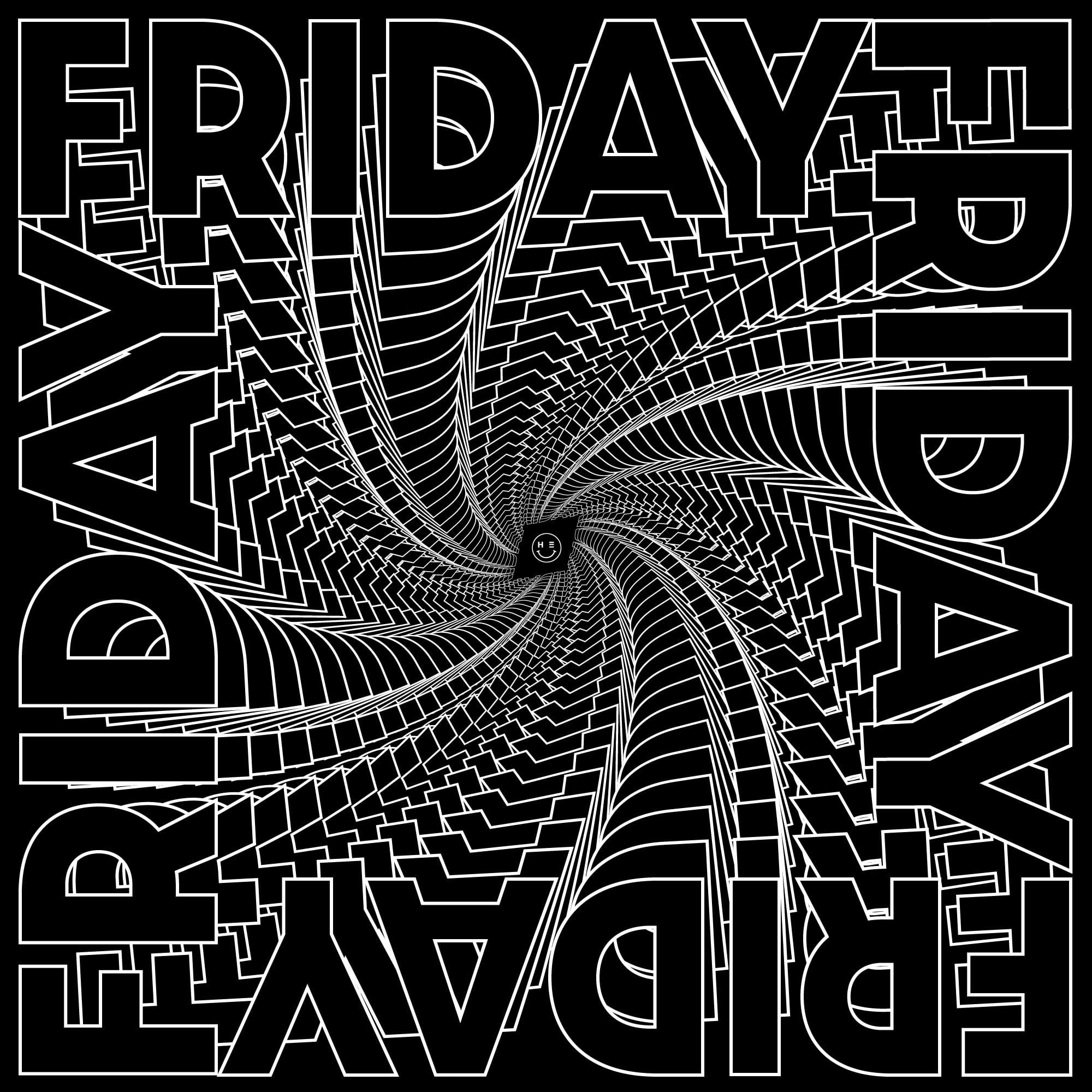 Friday — vortex typography composition with spiral letterforms and dynamic motion