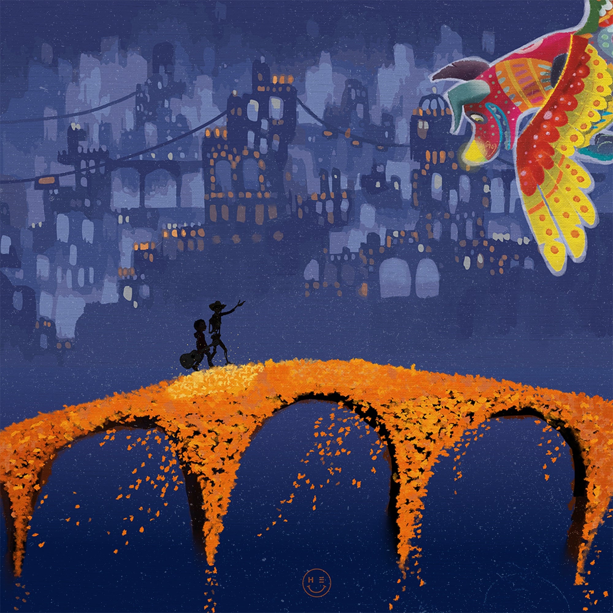Day of the Dead — cinematic digital painting, ornate sugar skull with marigold flowers and jewel tones